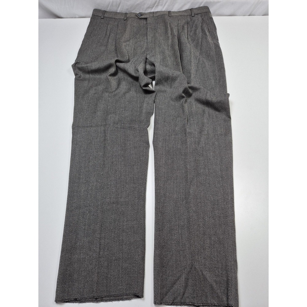 John Alexander Dress Pants Mens 48x36 Gray Herringbone Wool Pleated Unhemmed NWT